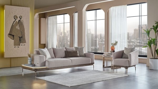 Estella Üçlü Sağ Koltuk - Krem