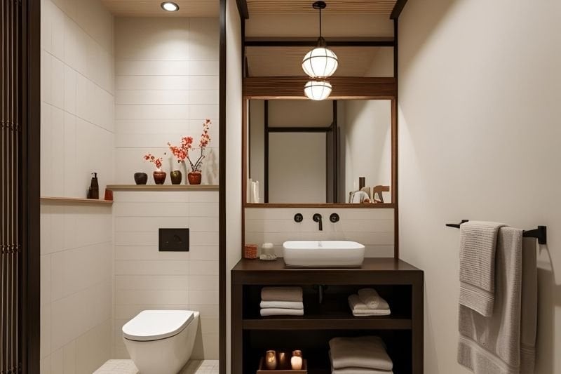 Küçük Japandi Stili Banyo