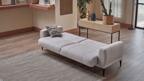 Porto Üçlü Koltuk - Krem - Siyah Renk Ayak