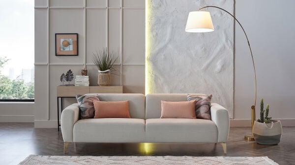 Orleon Üçlü Koltuk - Vizon - Meşe Renk Ayak