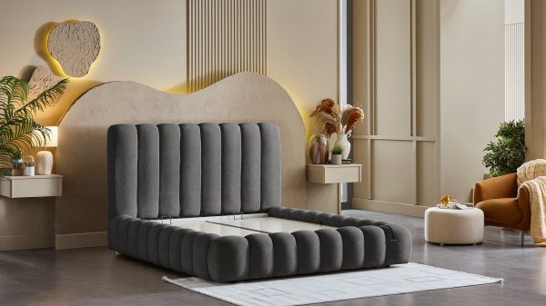 Bio Natura Başlıklı Karyola Seti - Antrasit 150X200