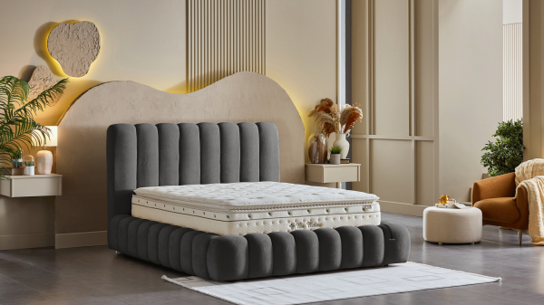 Bio Natura Başlıklı Karyola Seti - Antrasit 150X200