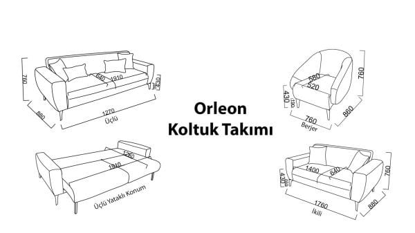 Orleon İkili Koltuk - Vizon - Meşe Ayak