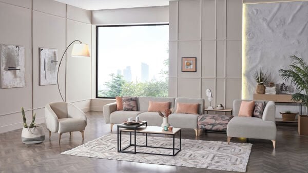 Orleon Köşe Takımı Modüler - Vizon - Meşe Renk Ayak