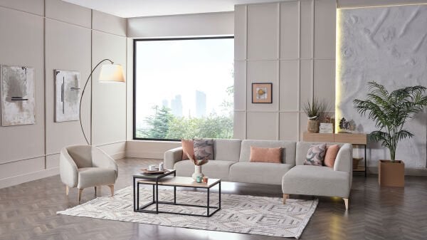 Orleon Köşe Takımı Modüler - Vizon - Meşe Renk Ayak