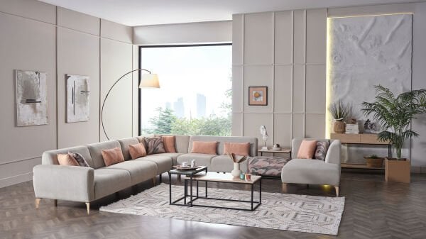 Orleon Köşe Takımı Modüler - Vizon - Meşe Renk Ayak