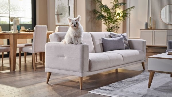 Caldera Üçlü Koltuk - Krem - Meşe Renk Ayak