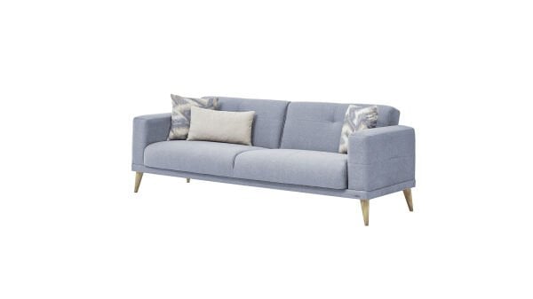 Caldera Üçlü Koltuk - Mavi - Meşe Renk Ayak