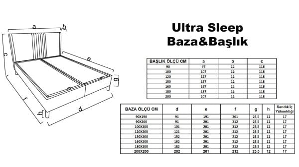 Ultra Sleep Baza Başlık Yatak Seti 100x200