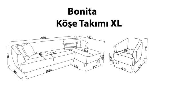 Bonita Köşe Koltuk XL - Vizon