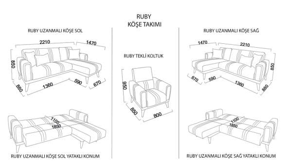 Ruby Uzanmalı Köşe Sol Koltuk Lacivert