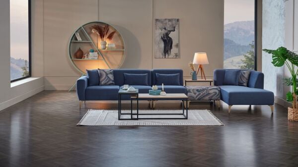 Orleon Köşe L Sol - Lacivert - Meşe Renk Ayak