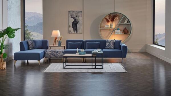 Orleon Köşe L Sağ - Lacivert - Meşe Renk Ayak