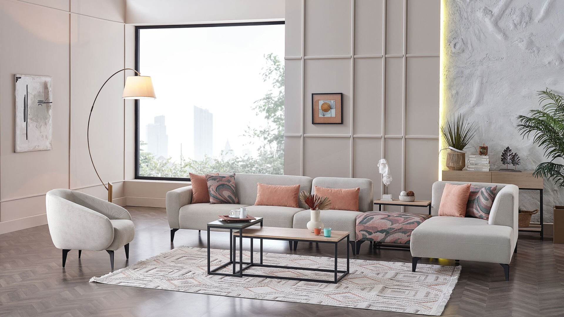 Orleon Köşe Takımı Modüler - Vizon - Siyah Renk Ayak