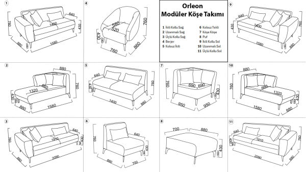 Orleon Köşe Takımı Modüler - Vizon - Siyah Ayak
