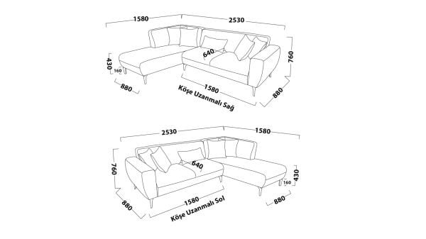 Orleon Köşe Uzanmalı Sol - Lacivert - Siyah Renk Ayak
