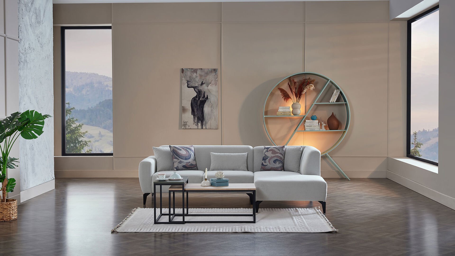 Orleon Köşe Uzanmalı Sol - Gri - Siyah Renk Ayak