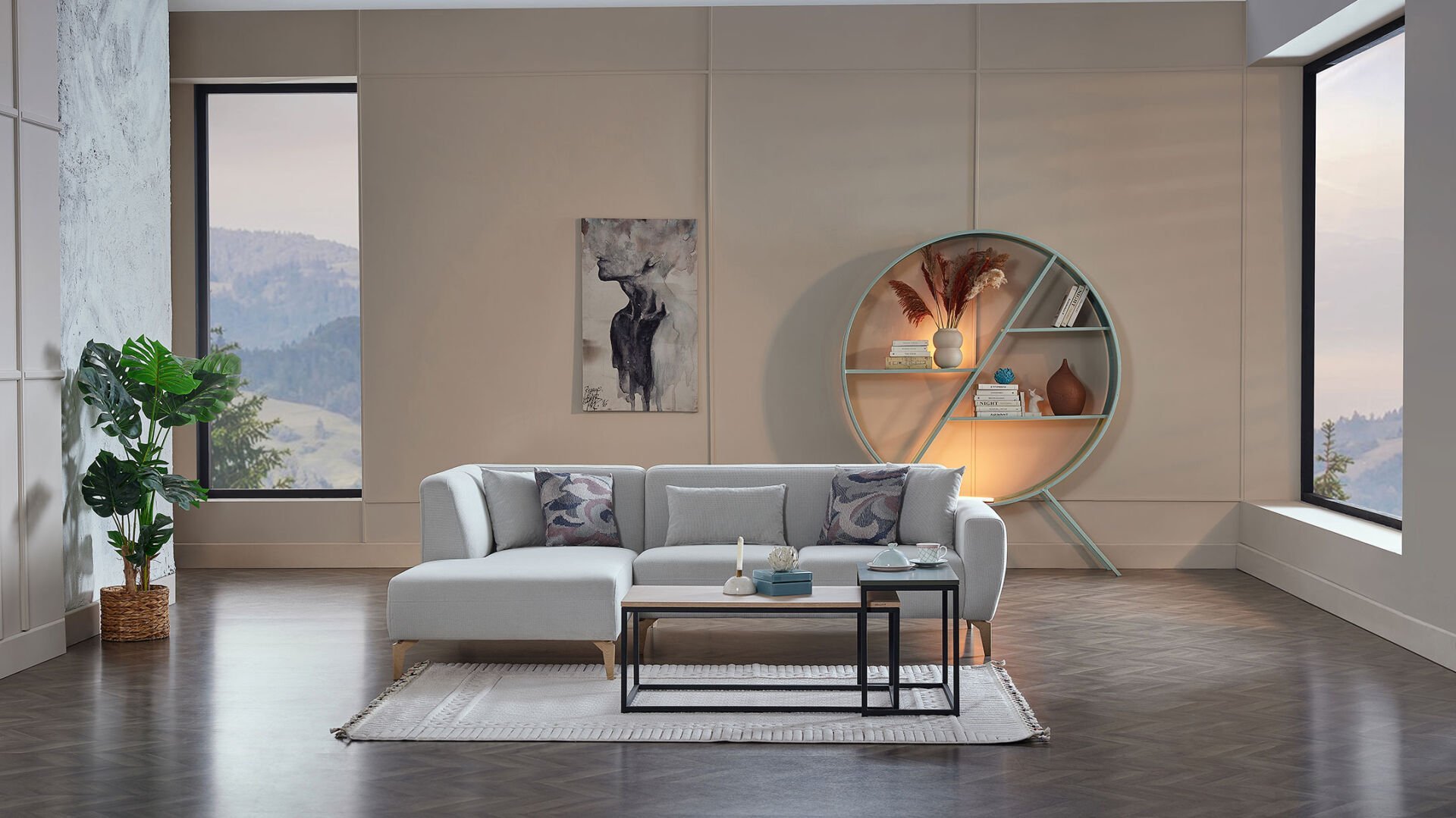 Orleon Köşe Uzanmalı Sağ - Gri - Meşe Renk Ayak