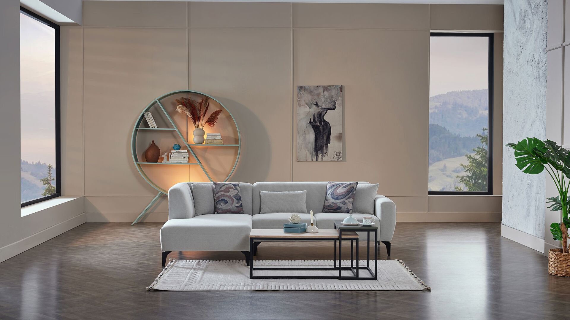 Orleon Köşe Uzanmalı Sağ - Gri - Siyah Renk Ayak