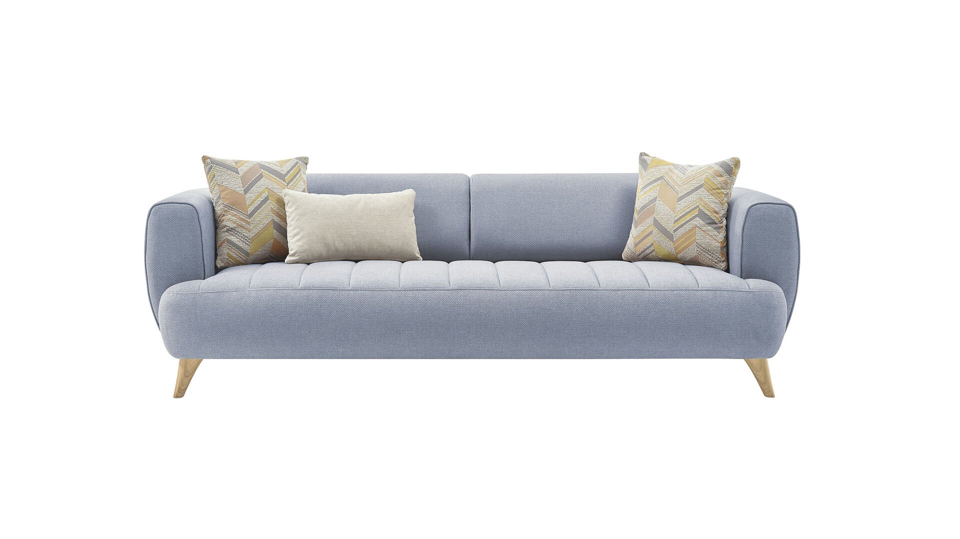 Mona Üçlü Koltuk - Mavi - Meşe Renk Ayak