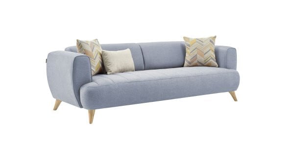 Mona Üçlü Koltuk - Mavi - Meşe Renk Ayak