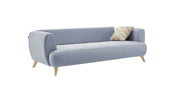 Mona Üçlü Koltuk - Mavi - Meşe Renk Ayak