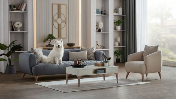 Mona Üçlü Koltuk - Mavi - Meşe Renk Ayak