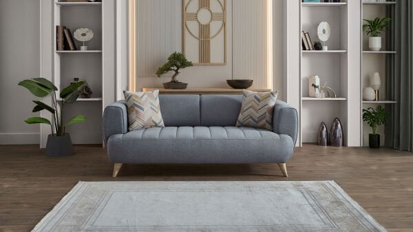 Mona İkili Koltuk - Mavi - Meşe Renk Ayak