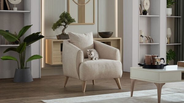 Mona Berjer - Krem - Meşe Renk Ayak