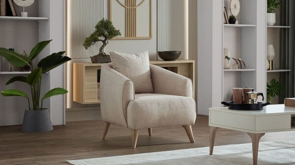 Mona Berjer - Krem - Meşe Renk Ayak