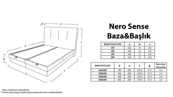 Nero Sense Kısa Ayaklı Yatak Baza Başlık 3'lü Set
