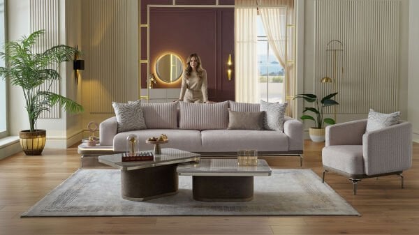 Estella Dörtlü Sağ Koltuk - Krem