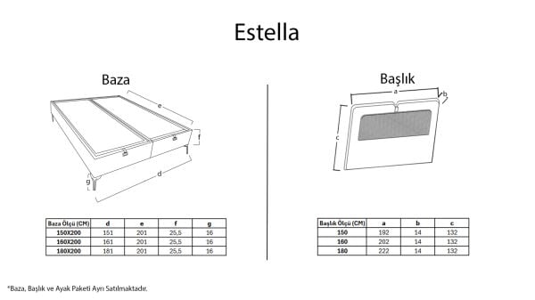 Estella Yatak Baza Başlık 3'lü Set