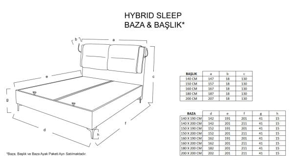 Hybrid Sleep Baza Başlık 3'lü Set - Gri 160X200