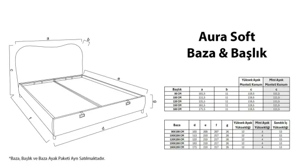 Aura Soft Yatak Baza Başlık 3'lü Set