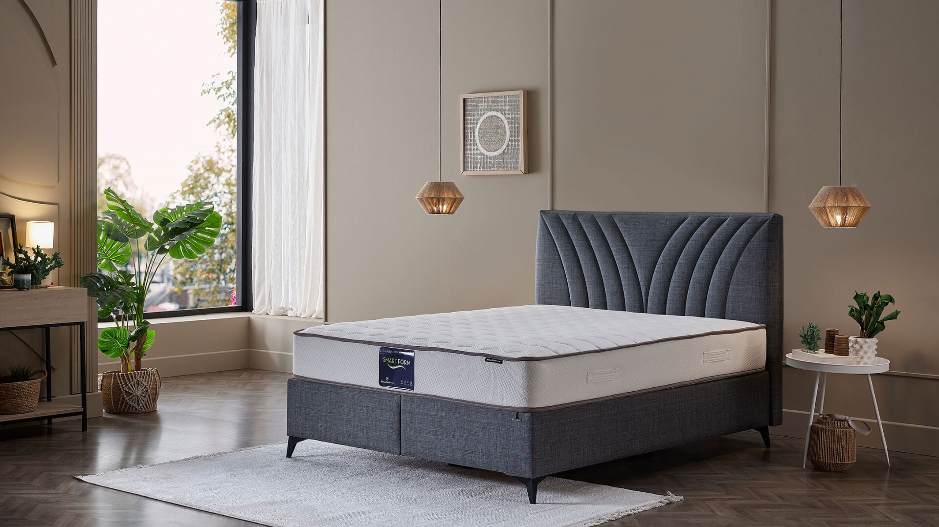 Smart Form Yatak Baza Başlık 3'lü Set - Kumaş - Koyu Gri