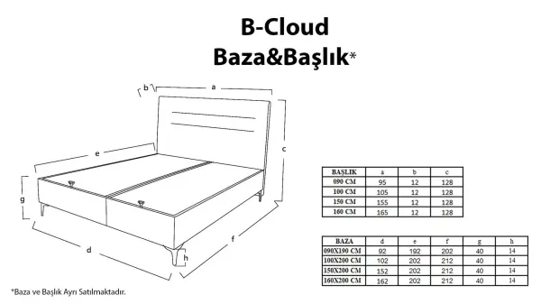 BCloud Yatak Baza Başlık 3'lü Set - Krem