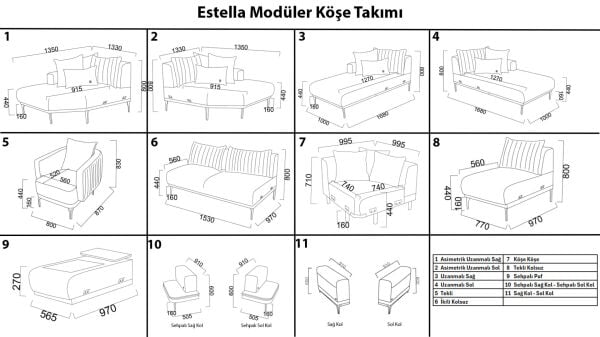 Estella Köşe Uzanma Sol - Krem