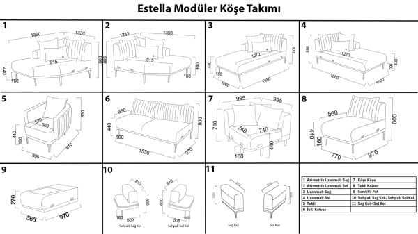Estella Köşe Takımı Modüler - Krem
