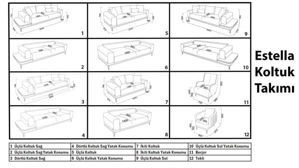 Estella İkili Koltuk - Krem