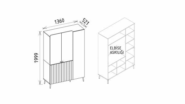 Selina 3 Kapaklı Gardırop