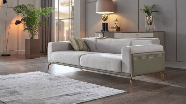 Montella Üçlü Koltuk - Vizon - Yeşil - Sarı Renk Ayak