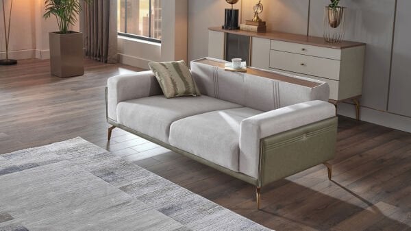 Montella İkili Koltuk - Vizon - Yeşil - Sarı Renk Ayak