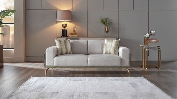 Montella İkili Koltuk - Vizon - Yeşil - Sarı Renk Ayak