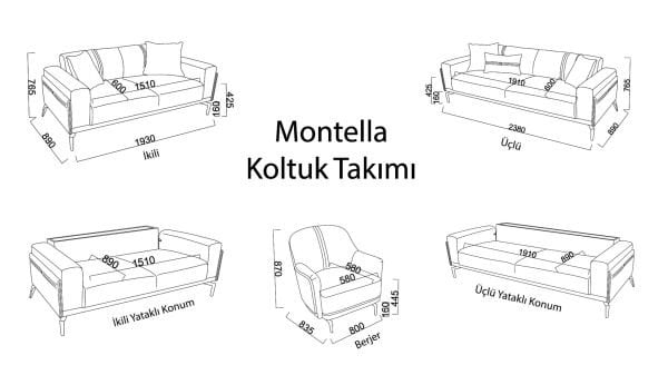 Montella İkili Koltuk - Vizon - Kahve - Sarı Renk Ayak