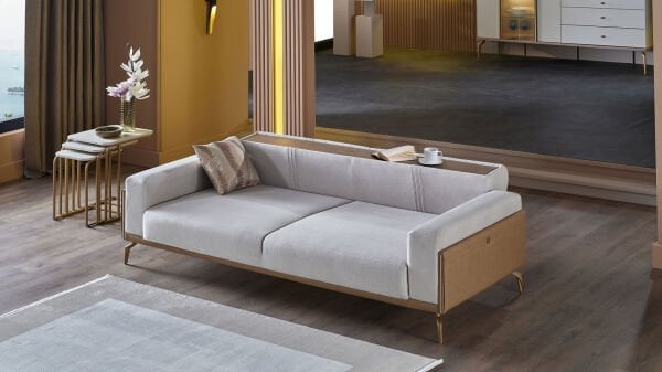 Montella Üçlü Koltuk - Vizon - Kahve - Sarı Renk Ayak