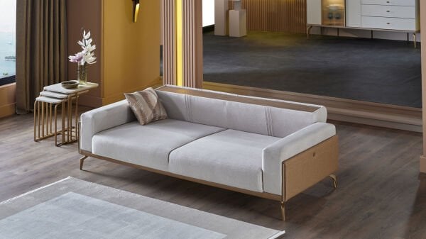 Montella Üçlü Koltuk - Vizon - Kahve - Sarı Renk Ayak