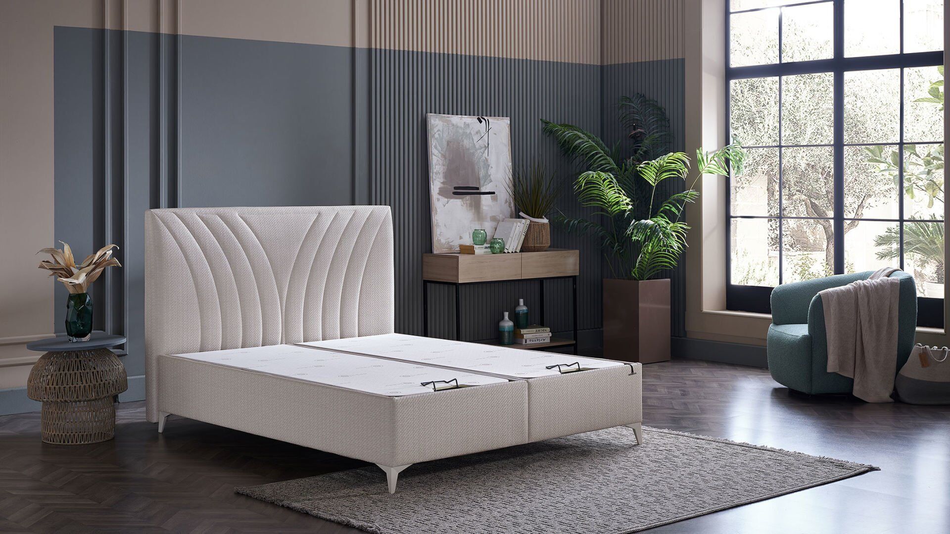 Smart Form S Baza Başlık Seti - Hasır Deri 100X200 - Krem