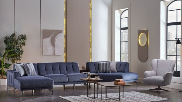 Atlanta Köşe Takımı Modüler - Lacivert - Bronz Ayak