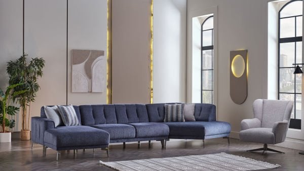 Atlanta Köşe Takımı Modüler - Lacivert - Bronz Ayak